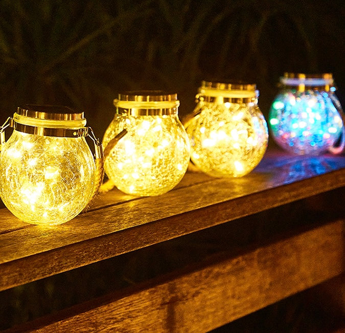 Garden Solar Lights, Cracked Glass Round Ball Light Outdoor Decor, Waterproof Decorative Warm White LED Globe Light for Landscape Walkway Backyard Patio Yard Lawn Pathway Garden Decoration (Hanging Light)
