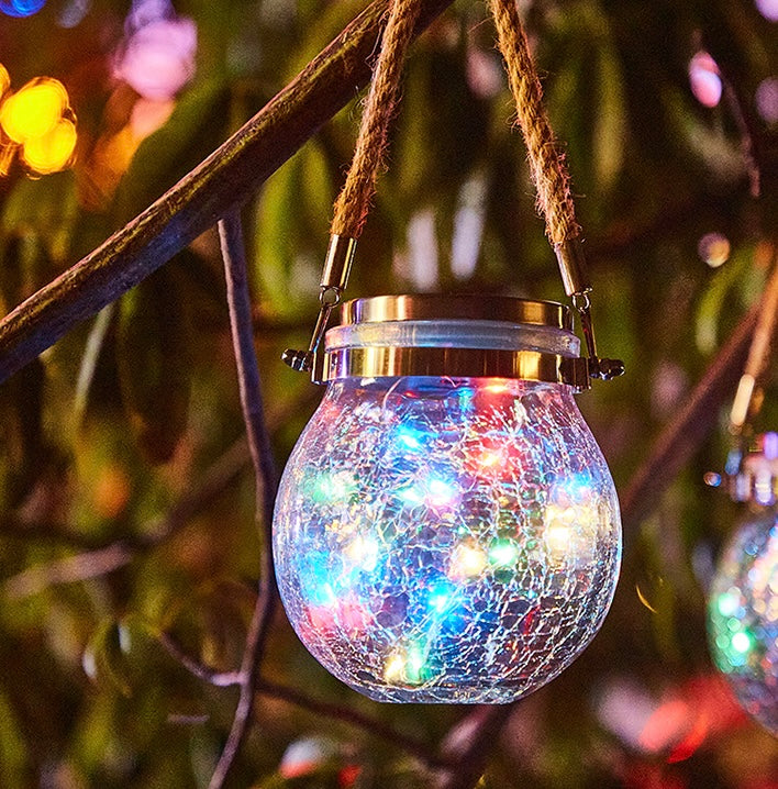 Garden Solar Lights, Cracked Glass Round Ball Light Outdoor Decor, Waterproof Decorative Warm White LED Globe Light for Landscape Walkway Backyard Patio Yard Lawn Pathway Garden Decoration (Hanging Light)