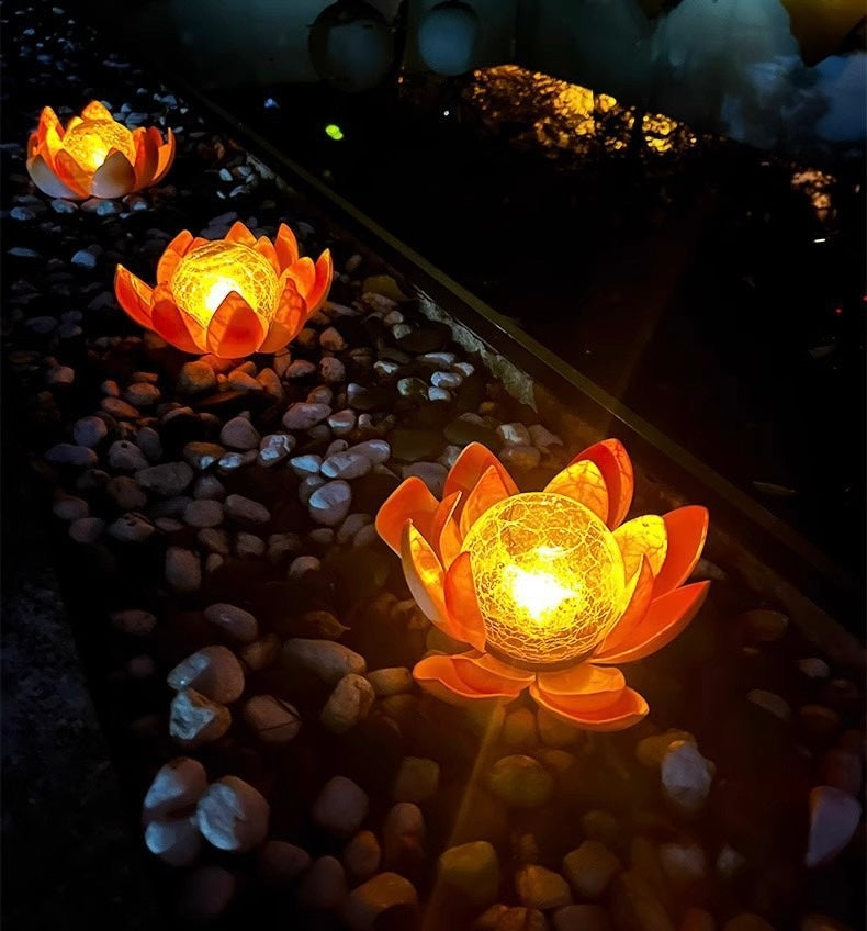 Solar Decorative Cracked Ball Lotus Light 600mAh Crack Glass Ball Flower Lamp Auto On Crackling Globe Lotus Lamp for Garden Lawn