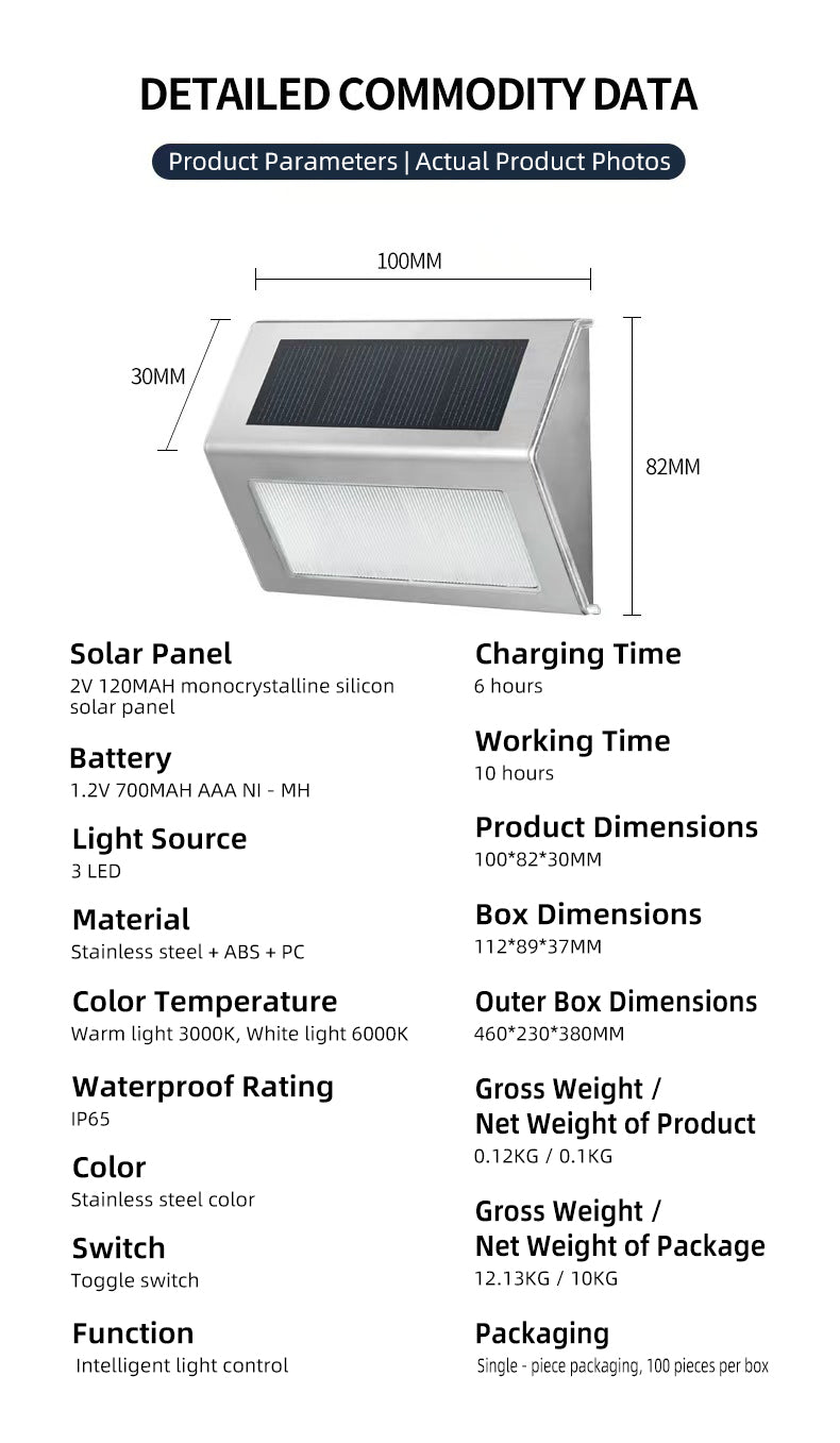 Outdoor Solar Wall Light – IP65 Waterproof, Dual Color Temperature, Smart Light Control