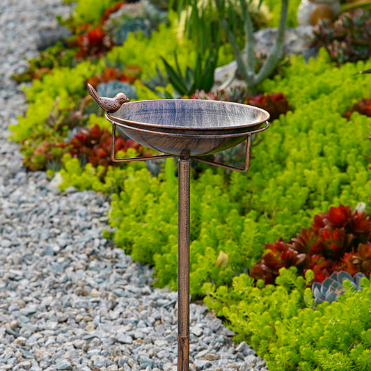 Freestanding Birdbaths Bowl Outdoor, Free Standing Garden Bird Bath Bird Feeder Bowl with Metal Stake, Detachable Decoration Spa Birdfeeder for Garden Patio Yard Lawn