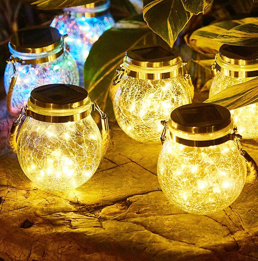 Garden Solar Lights, Cracked Glass Round Ball Light Outdoor Decor, Waterproof Decorative Warm White LED Globe Light for Landscape Walkway Backyard Patio Yard Lawn Pathway Garden Decoration (Hanging Light)